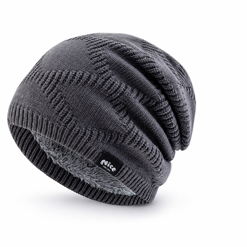 Fleece-Lined Winter Beanie Knit Hat 55 60 cm