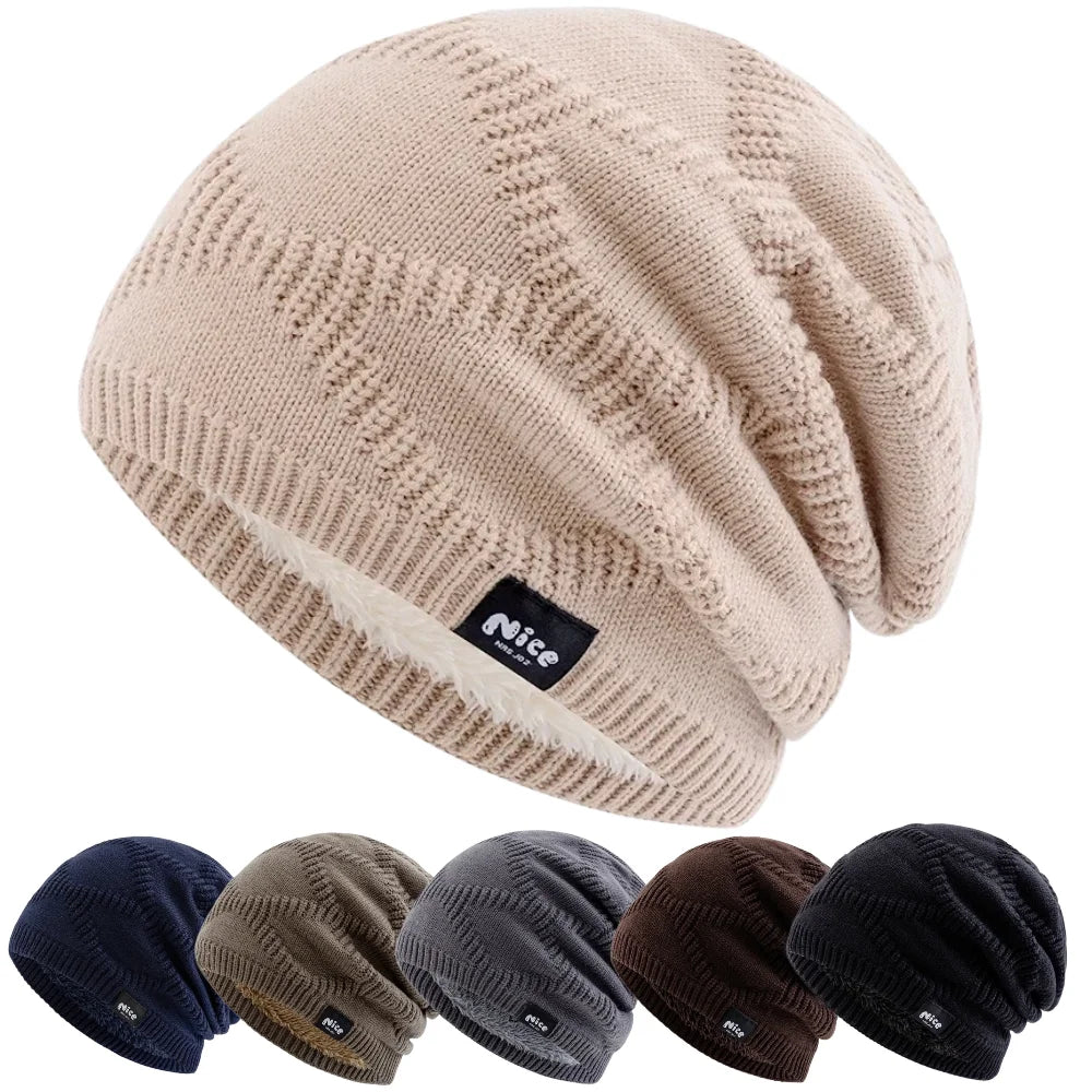 Side view of the fleece-lined knit beanie hat