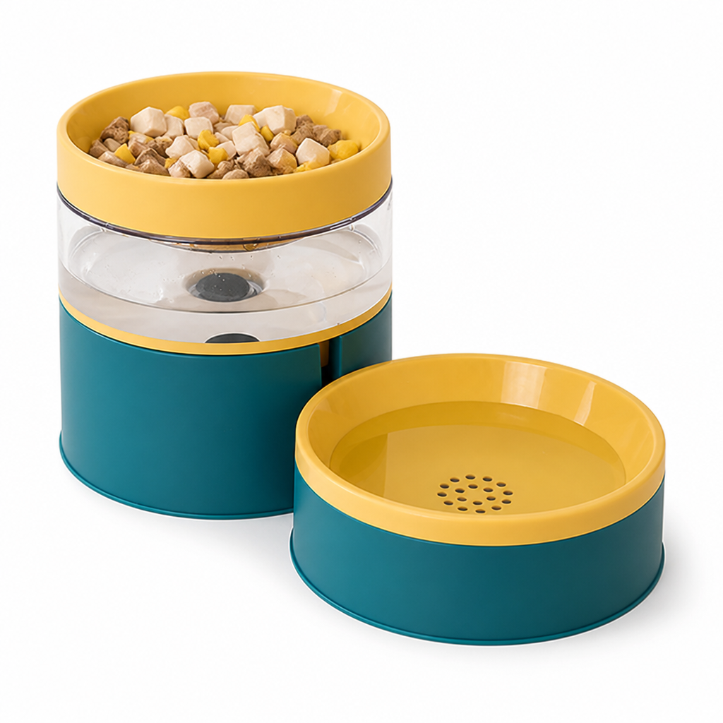 Double cat food and water bowl with a non-slip base