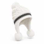 Women's fleece-lined earflap beanie with pom-pom