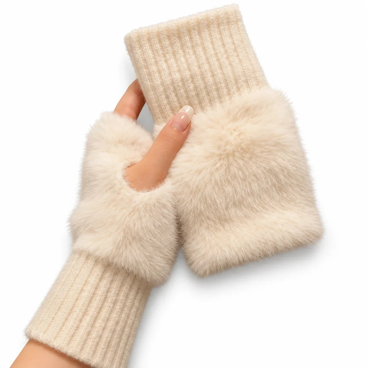 Soft knit fingerless gloves with cozy fleece cuffs