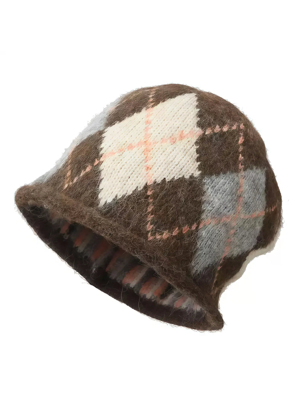 Winter beanie with earflaps and a classic diamond knit design