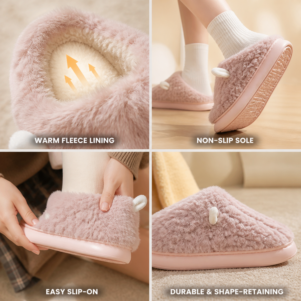 Pair of fleece-lined women's slippers for cozy indoor wear