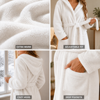 Soft fleece bathrobe for women with a cozy hood