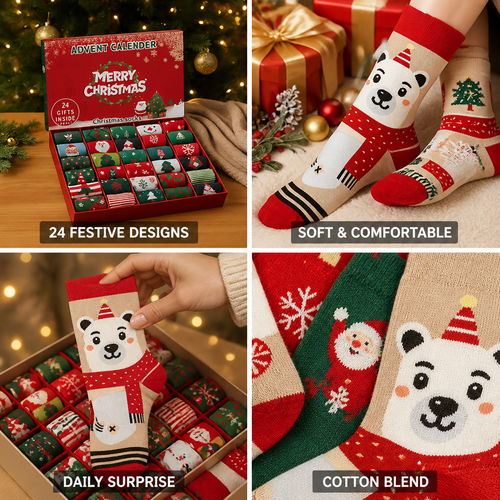 Christmas advent calendar featuring 24 pairs of seasonal socks