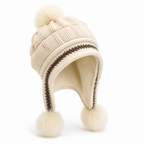 Women's Fleece-Lined Earflap Beanie With Pom-Pom
