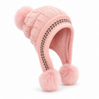 Women's Fleece-Lined Earflap Beanie With Pom-Pom