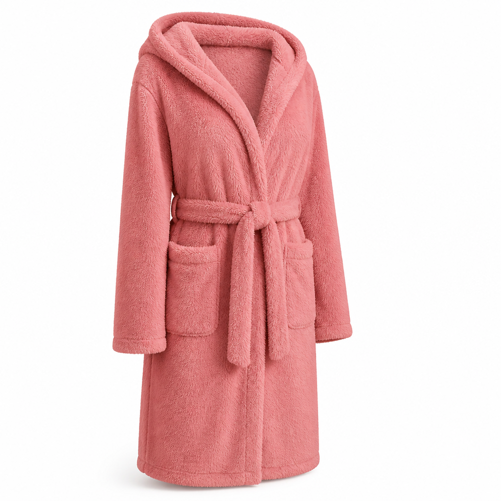 Women's Hooded Fleece Bathrobe Knee-Length