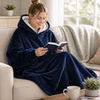 Wearable blanket hoodie featuring a roomy hood