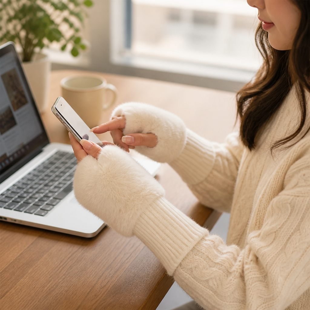 Pair of touchscreen-compatible fingerless gloves for phone use