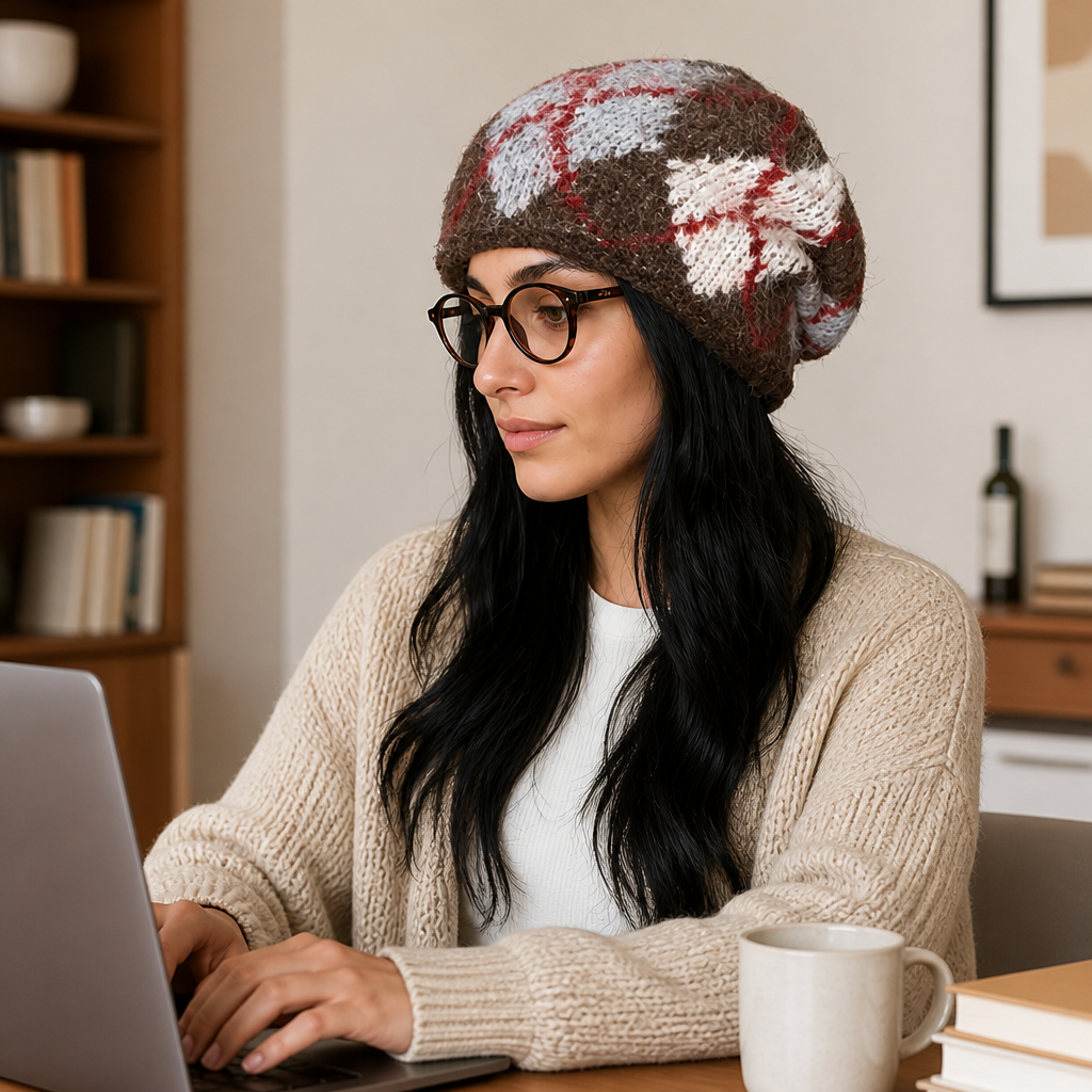 Knit beanie featuring earflaps for added warmth in cold weather