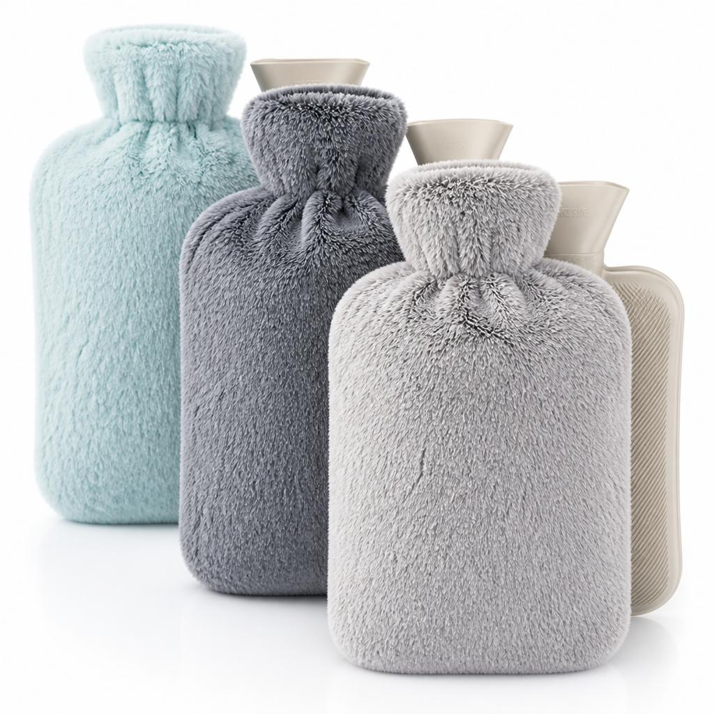 Close-up of the plush cover surrounding a hot water bottle