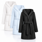 Women's fleece bathrobe designed for relaxing at home