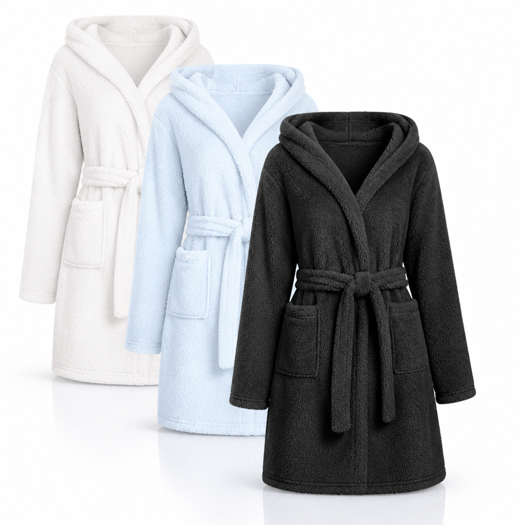 Women's fleece bathrobe designed for relaxing at home