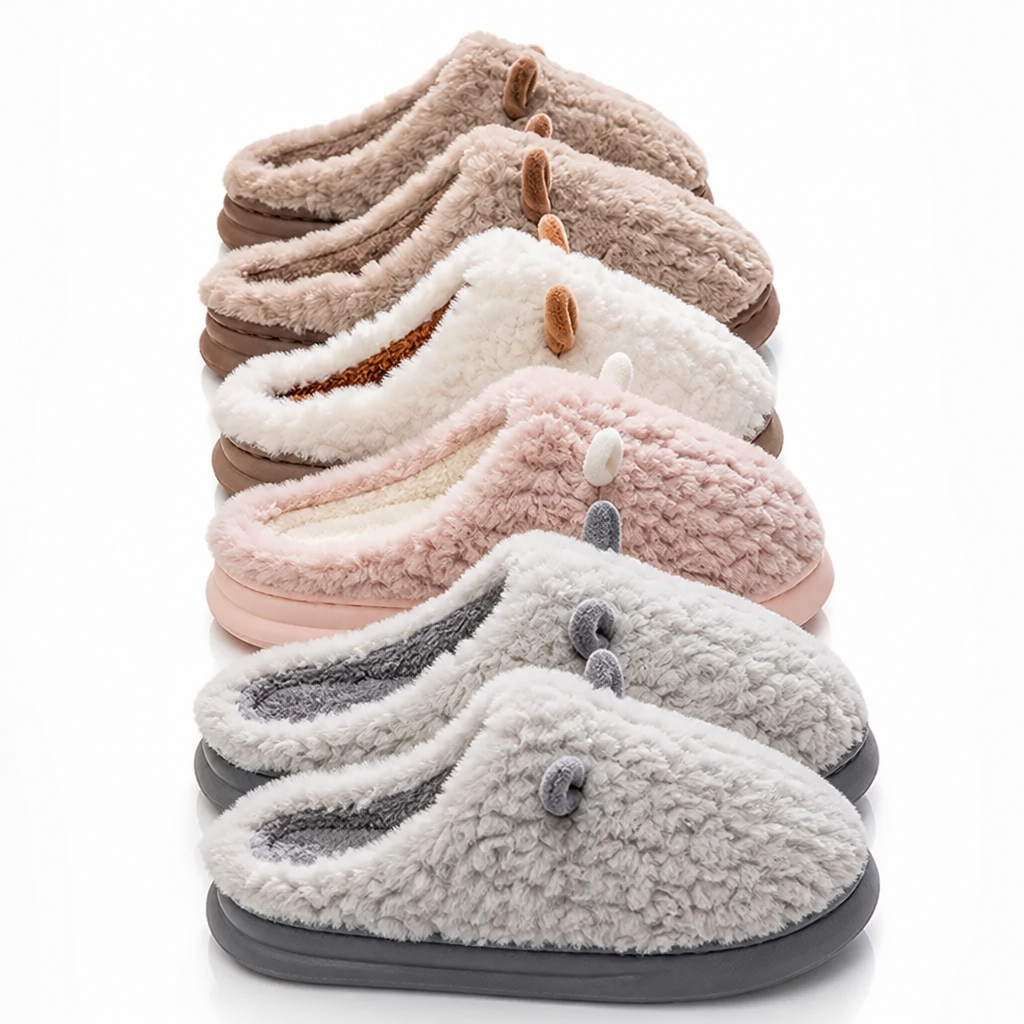 Close-up of the plush fleece lining inside a winter slipper