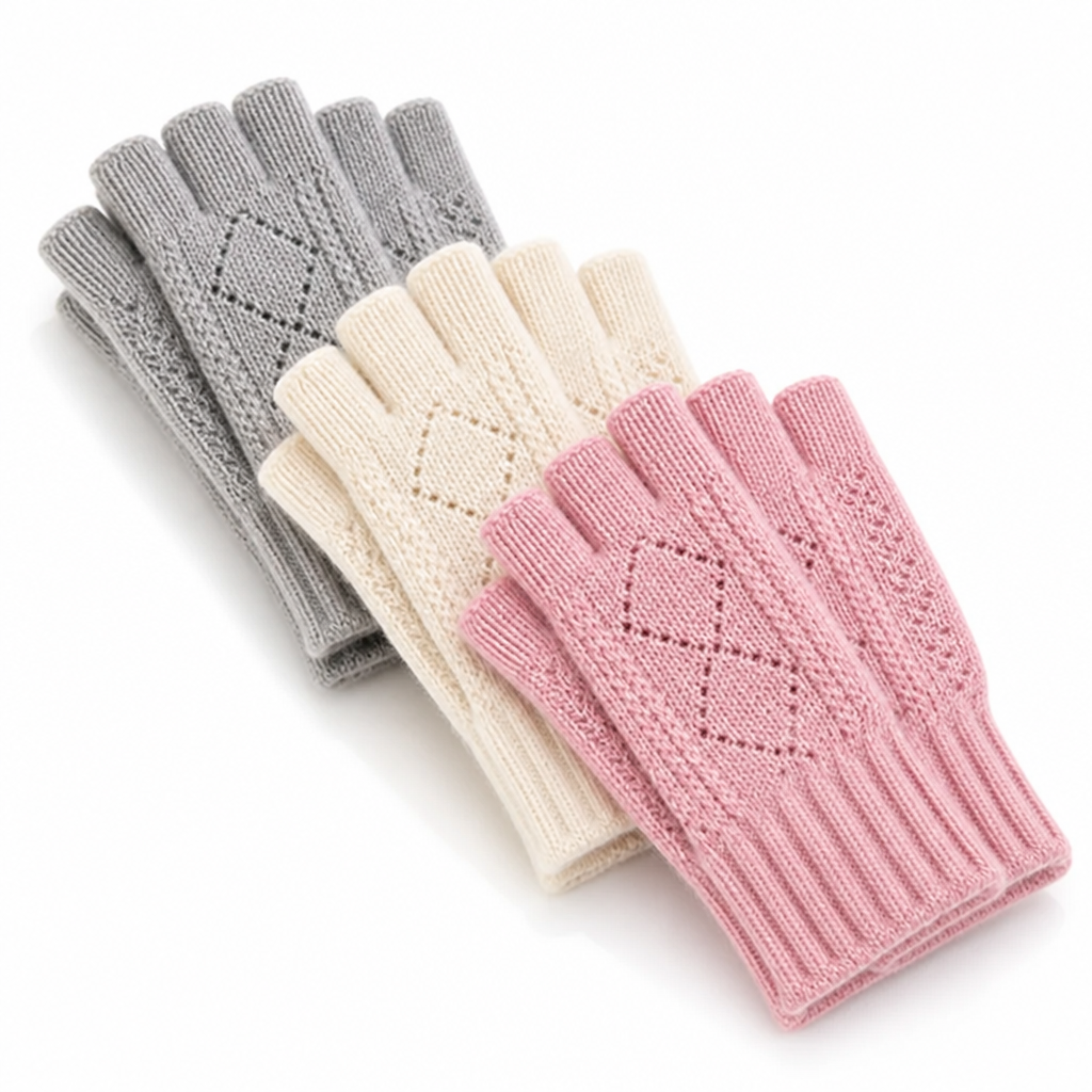 Fingerless knit gloves with open fingertips for easy movement