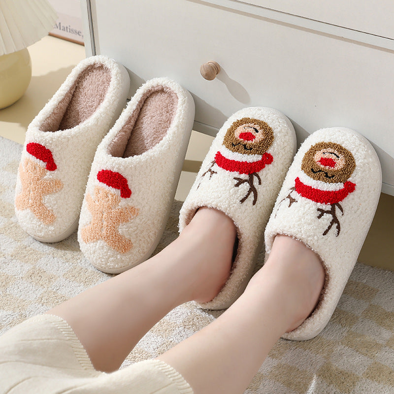 Close-up of soft fuzzy Santa slipper texture and design