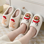 Close-up of soft fuzzy Santa slipper texture and design