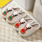 Christmas-themed elk slippers designed for indoor comfort
