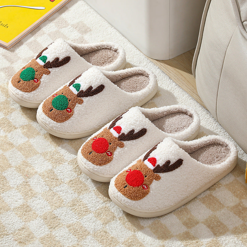 Christmas-themed elk slippers designed for indoor comfort