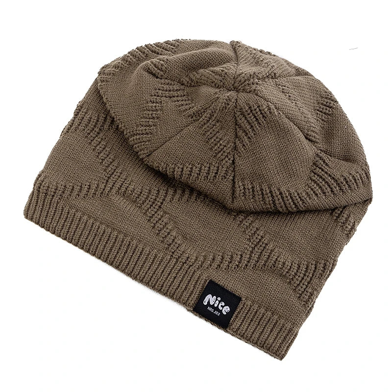 Folded fleece-lined knit hat showing its flexible design