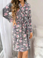 Women's bathrobe with long sleeves and a secure adjustable belt