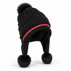 Women's Fleece-Lined Earflap Beanie With Pom-Pom