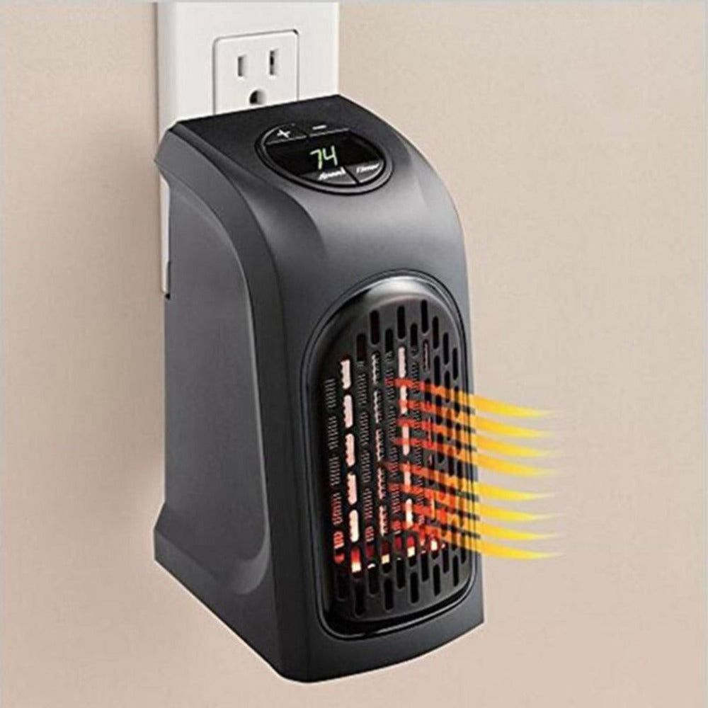 Mini ceramic space heater with timer on a tabletop