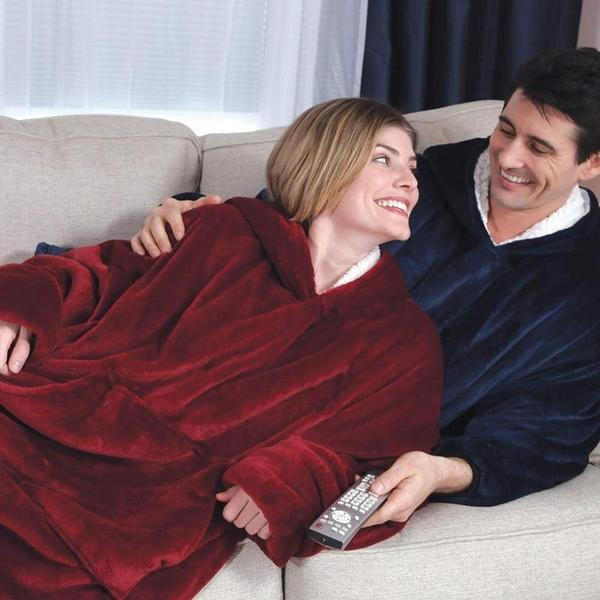 Oversized wearable blanket sweatshirt for relaxing at home