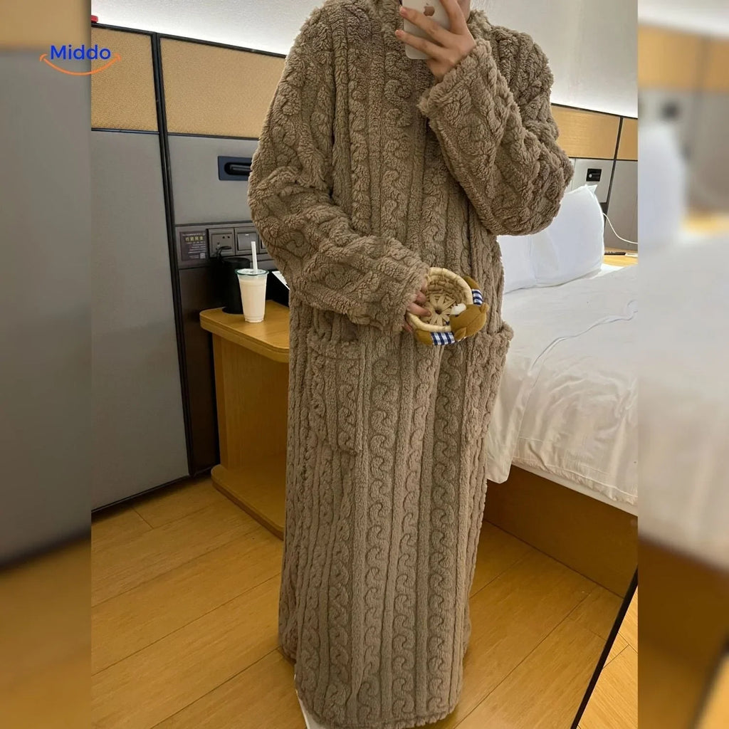 Ankle-length cozy dress with a warm blanket-like design