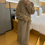 Ankle-length cozy dress with a warm blanket-like design