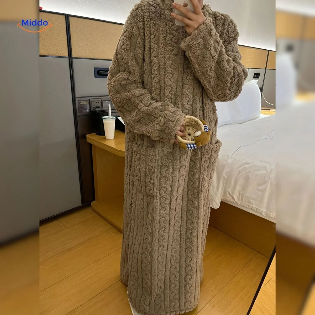 Ankle-length cozy dress with a warm blanket-like design
