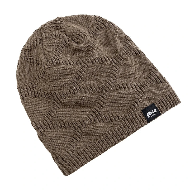 Top view of the winter beanie hat and its knitted texture