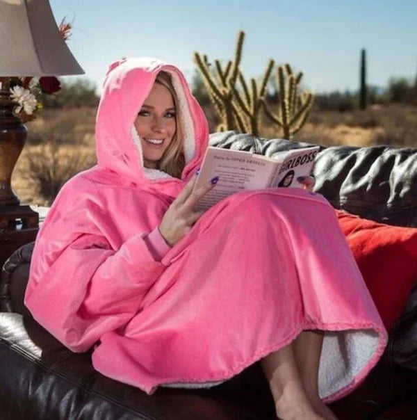 One-size wearable blanket sweatshirt for cold-weather comfort