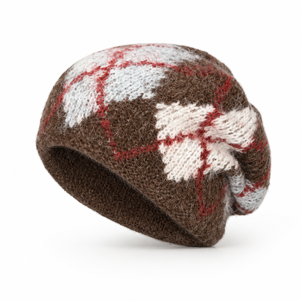 Knit Earflap Beanie With Diamond Pattern