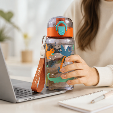 Children's Water Bottle | One-Hand Push-Button Lid | 550ml Transparent Body & Safety Lock