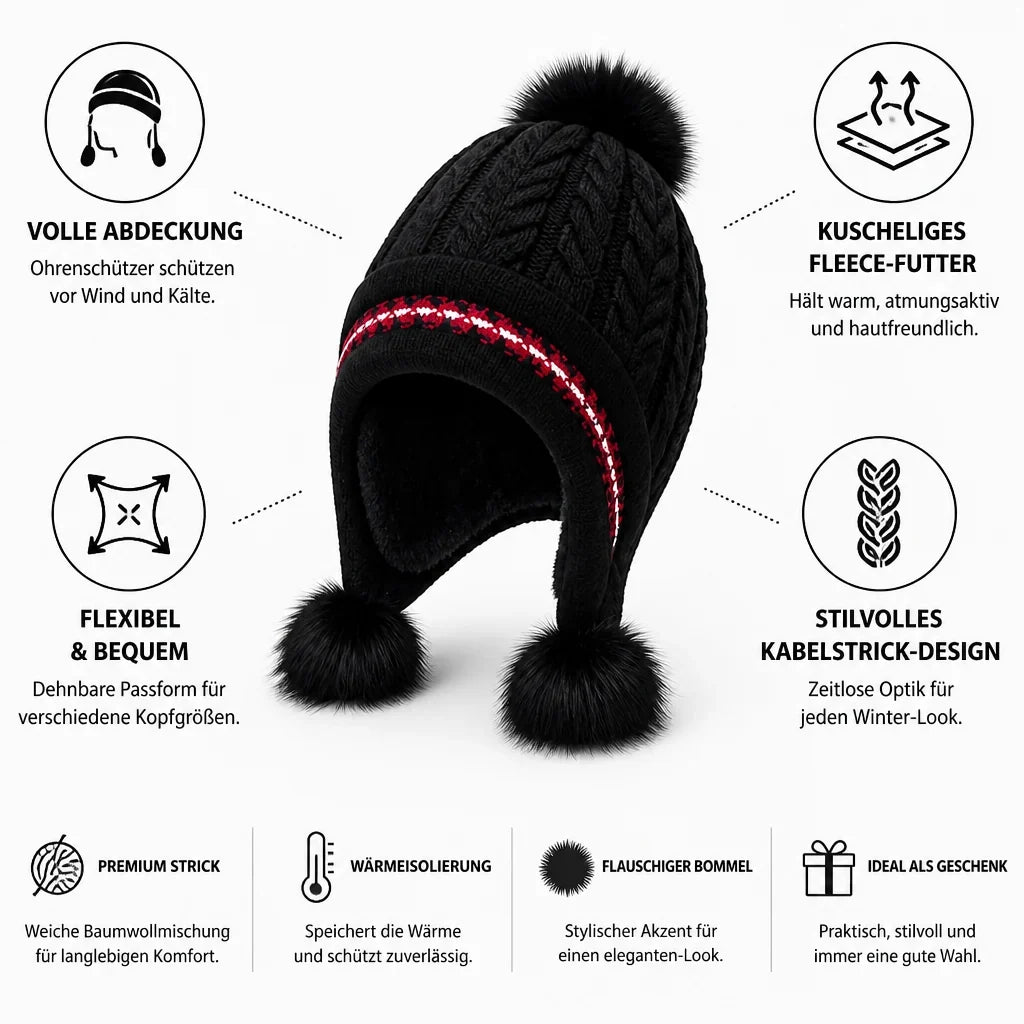 Soft fleece lining adds comfort to this earflap beanie