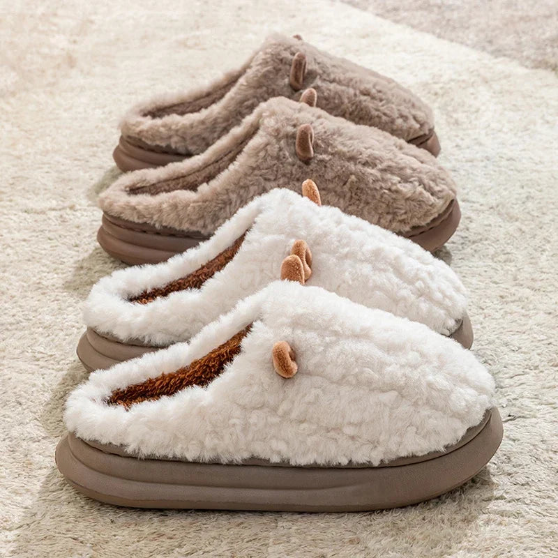 Side view of women's fleece-lined slip-on slippers