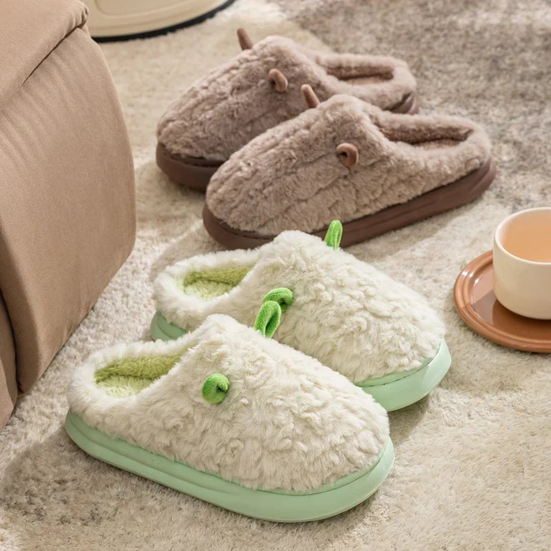 Warm unisex plush slippers with flexible non-slip soles