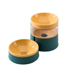 Pet food and water bowl shown at an angle