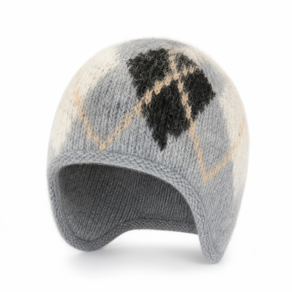 Knit Earflap Beanie With Diamond Pattern