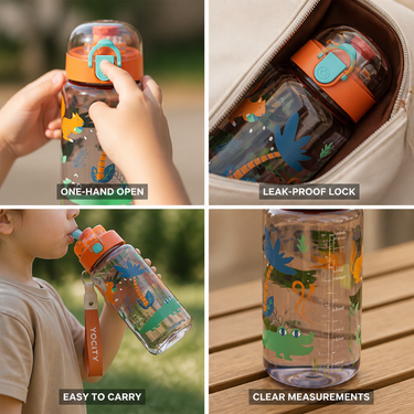 Children's Water Bottle | One-Hand Push-Button Lid | 550ml Transparent Body & Safety Lock
