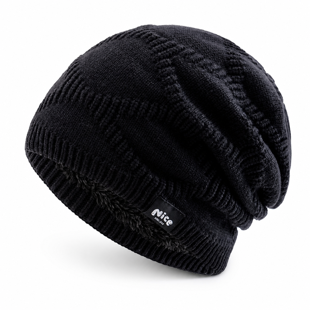 Fleece-Lined Winter Beanie Knit Hat 55 60 cm