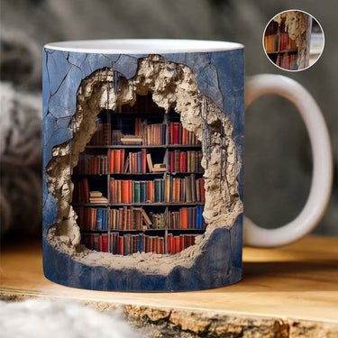 Ceramic 3D Bookshelf Mug for Book Lovers