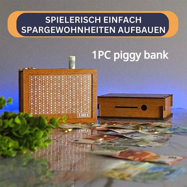 Wooden Money Saving Box – Euro Savings Challenge Piggy Bank